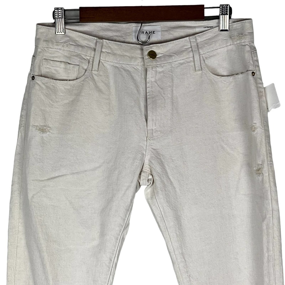 FRAME Le Garçon Mid Rise Straight Cotton Linen Jeans Natural Heather Size 30 NWT - Picture 7 of 16